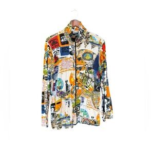 CHICO'S Vintage Italy Italian Rome Zip Rayon Jacket Medium Size 1 Artsy Abstract